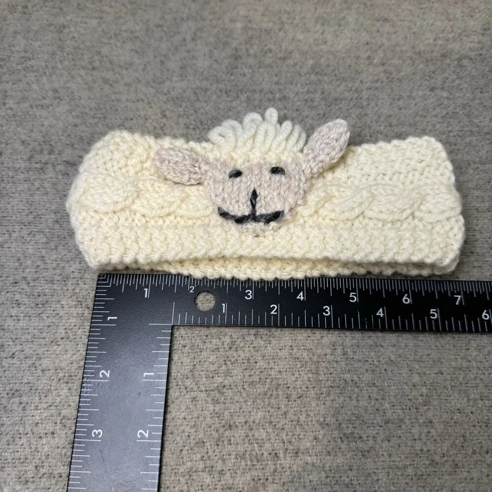 Aran Baby Knit Winter Headband Woollen Mills Merino Wool Ivory Lamb Accent
